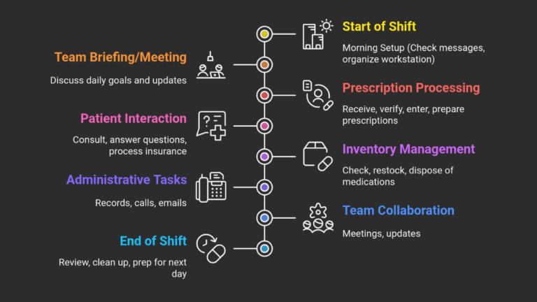 Pharmacy technician daily workflow infographic